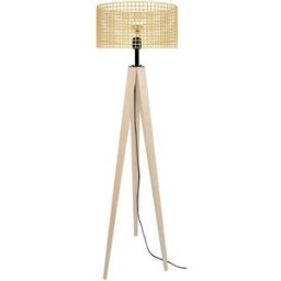 Tosel Lámpara de pietrepied madera natural pantalla beige