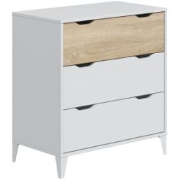 Home Heavenly Cómoda de 3 cajones con patas altas beige y blanco 76 x 71 x 40 cm