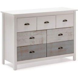 duehome Cómoda de 7 cajones efecto envejecido 110x80 cm blanco vintage colors
