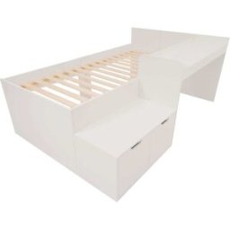MODFU Cama infantil de madera blanca 90x200 cm con 2 cajones