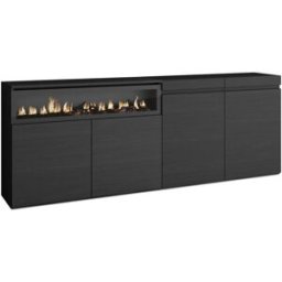 Skraut home Aparador efecto madera negro 200x35x75cm chimenea efecto fuego
