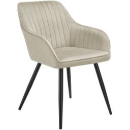 Tectake Silla de comedor con aspecto de terciopelo y acolchada crema/negro