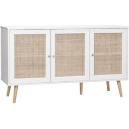 sweeek Aparador 3 puertas de caña, 120cm, blanco roto