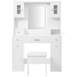 Meubles Cosy Tocador espejo led, almacenamiento, cajones, armario, taburete