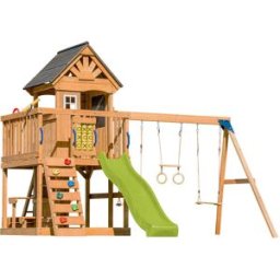 Axi Parque infantil con columpio doble, tobogán verde claro y trapecio