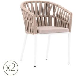 Kerama Pack de 2 sillas de jardin de aluminio blanco y cuerda beige con cojín