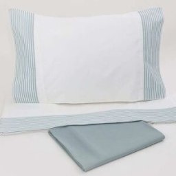 Casa da Laura Sábanas 100% algodón 200 hilos rayas verde agua cama 90 1 almohada 4