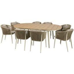 Axi Conjunto jardín 8 sillas, polywood efecto madera beige