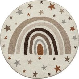 The carpet Alfombra infantil moderna arcoíris estrellas, crema, 160 cm redonda
