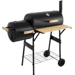 Tectake Parrilla de acero, 2 en 1, 2 compartimentos, 110 x 60 x 116 cm, negro