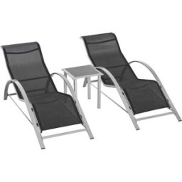 OKWISH Conjunto de jardín negro de metal con mesa auxiliar 169x59x66 cm