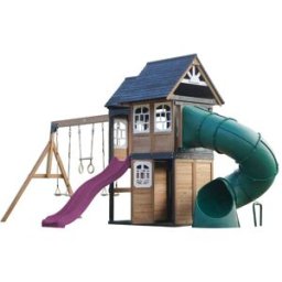 Axi Parque infantil de madera, 2 columpios - tobogán lila y tubular