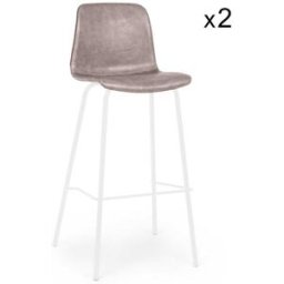 Konte.Design Lote de 2 taburetes de polipiel beige y patas de acero blanco