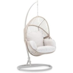Defora Home Silla colgante con soporte de acero y ratán beige