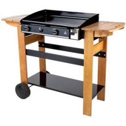 Somagic Plancha de gas con 2 quemadores de 6 kw y aparador de madera