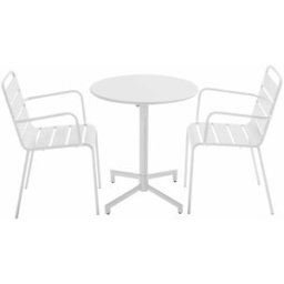 Oviala Conjunto de mesa de jardín y 2 sillones en metal blanco