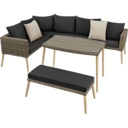 Tectake Conjunto de ratán con estructura de aluminio, natural