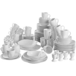 Tectake Juego de vajilla de porcelana, para 12 personas, 100 piezas, blanco