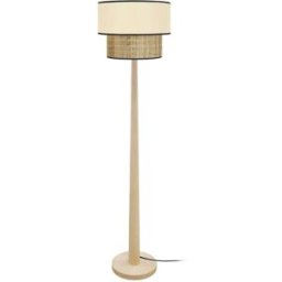 Tosel Lámpara de pie columna madera natural pantalla beige