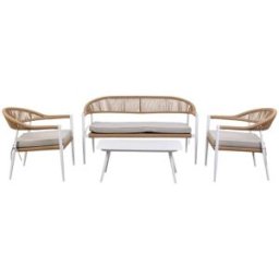 Fijalo Conjunto de mesa sofá y 2 sillones beige