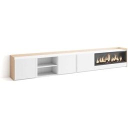 Skraut home Mueble tv efecto madera blanco roble 315x35x50cm chimenea efecto fuego