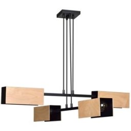 Wonderlamp Lámpara colgante de metal con 4 pantalla rectangulares negro y madera