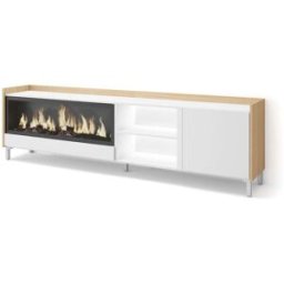 Skraut home Mueble tv efecto madera blanco roble 212x35x61cm chimenea efecto fuego