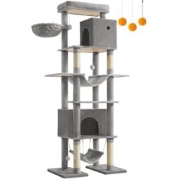 FEANDREA Árbol para gatos con plataforma y 2 hamacas de color gris