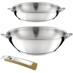 Cuisinox Lote de 1 sartén de 24 cm y 1 wok de 28 cm acabado espejo con mango e