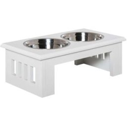 Urban Meuble Comedero elevado para perro o gato con 2 boles de inox, MDF blanco.