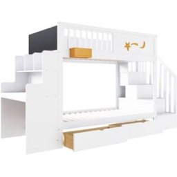 OKWISH Litera infantil blanca de madera con escritorio 90x200 cm