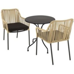 MACABANE Salon de jardin 2 pers. - mesa redonda 70x70cm y 2 sillones de cuerda