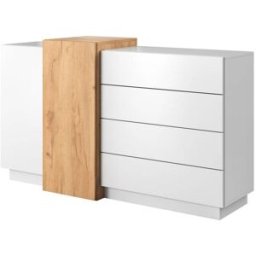 AKL FURNITURE Cómoda efecto madera Blanco y Crema