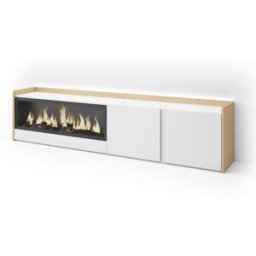 Skraut home Mueble tv efecto madera blanco roble 212x35x50cm chimenea efecto fuego