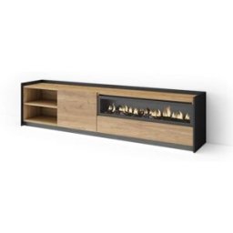 Skraut home Mueble tv efecto madera roble negro 207x37x50cm chimenea efecto fuego