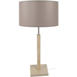 Tosel Lámpara de mesa columna madera natural metal pantalla taupe