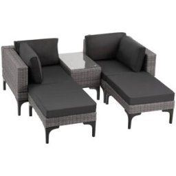Tectake Conjunto de ratán con estructura de aluminio, gris