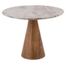 Leitmotiv Mesa auxiliar de madera y mármol ø40cm - marrón