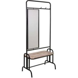 Wanderlust deco Recibidor con banco y espejo de metal y madera gris 77x45x181,5