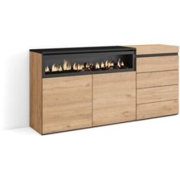 Skraut home Aparador efecto madera roble 157x35x75cm chimenea efecto fuego