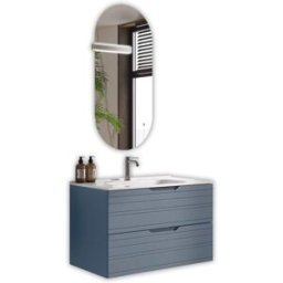 AQA DESIGN Mueble de baño con espejo de 4 piezas en mdf azul