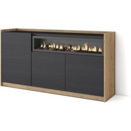 Skraut home Aparador efecto madera negro y roble 157x37x80cm chimenea efecto fuego