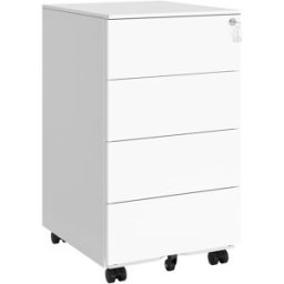 SONGMICS Archivador móvil con cerradura y cajones de color blanco nube