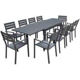 Happy Garden Conjunto de muebles de jardín mesa 132/264cm en aluminio antracita