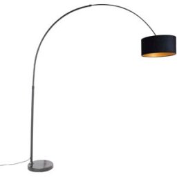QAZQA Lámpara de arco negra pantalla terciopelo negro/oro 50cm