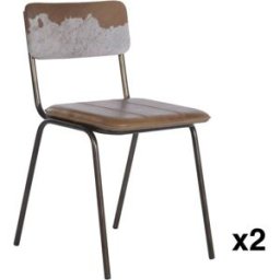 NIYLO Conjunto de 2 sillas de piel y acero marrón 46x52x78 cm