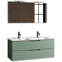 AQA DESIGN Mueble de baño con espejo de doble lavabo 5 piezas en mdf verde salvia