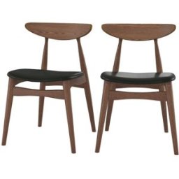 Maison Pavane Conjunto de 2 sillas de cuero sintético negro y madera de caucho