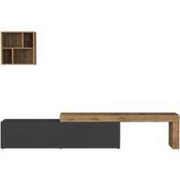 Whous Conjunto de mueble TV 190/350 cm efecto madera antracita mate / roble