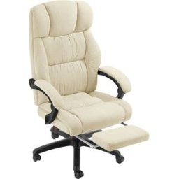 Tectake Silla de oficina con reposapiés y tapizado de terciopelo, 360º, beige